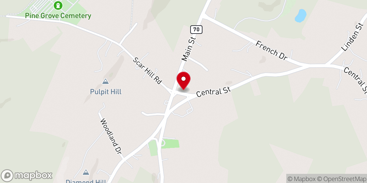 Map showing location of Boylston Historic Town Hall