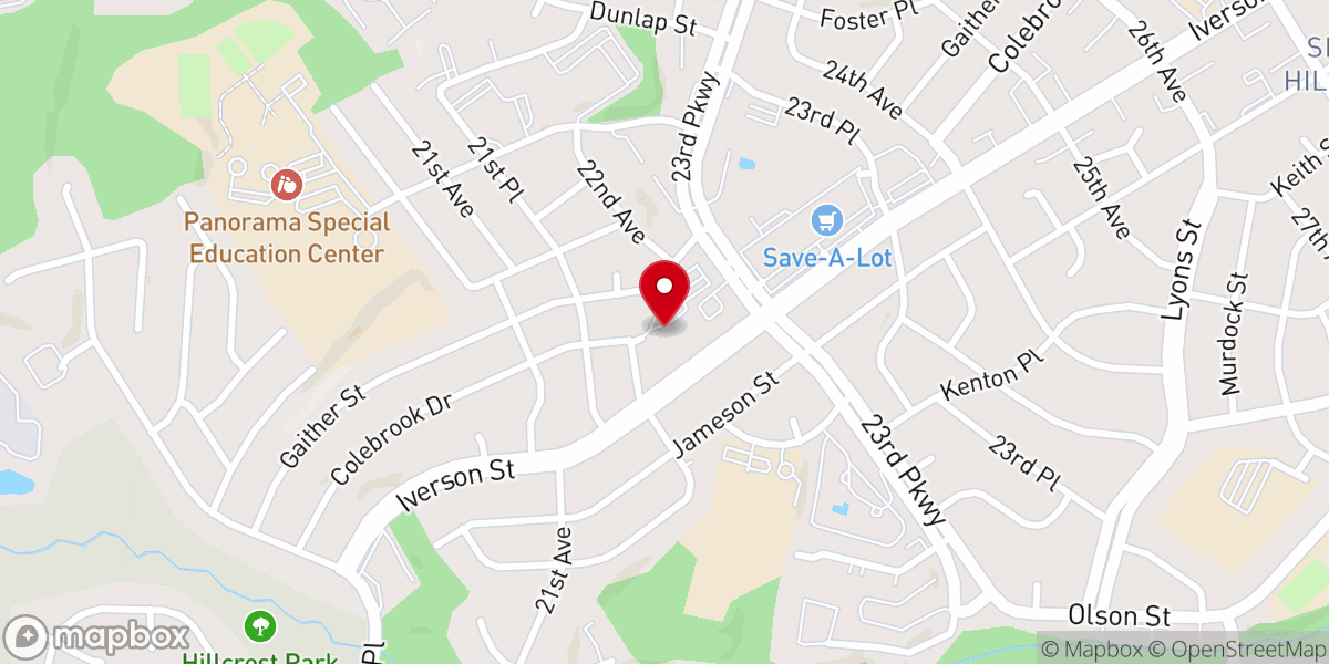 Map showing location of Hillcrest Baptist Church