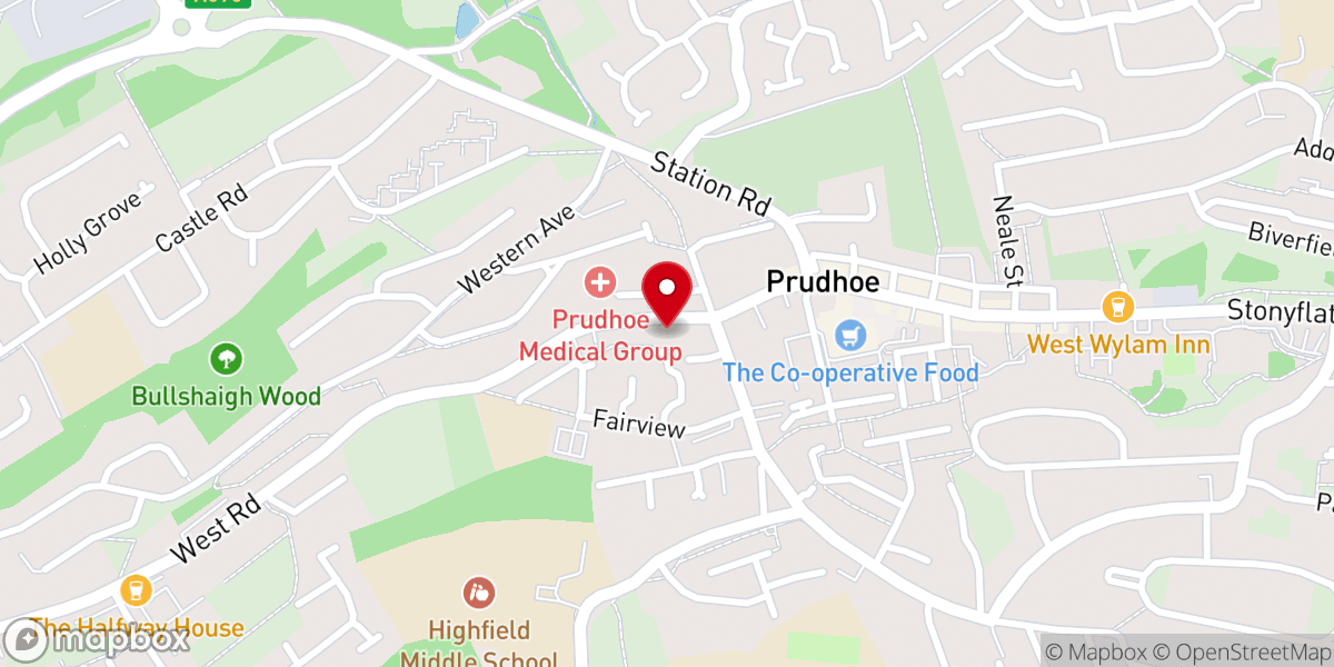 Map showing location of Prudhoe Methodist Church