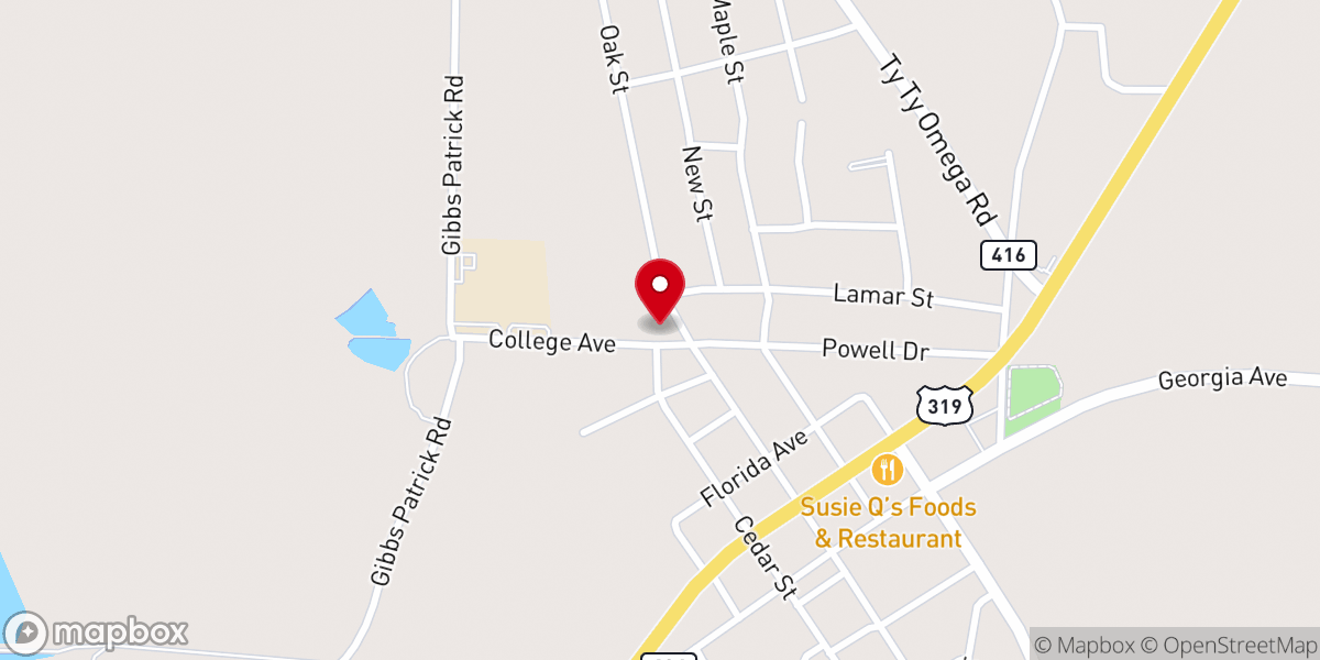Map showing location of Omega Baptist Pastorium