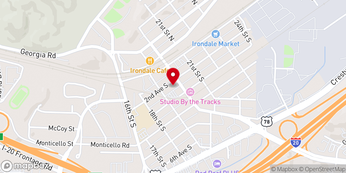 Map showing location of First Baptist Church of Irondale