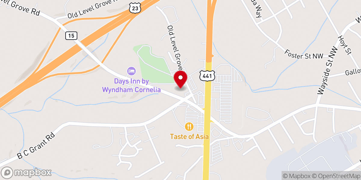 Map showing location of Level Grove Baptist Church
