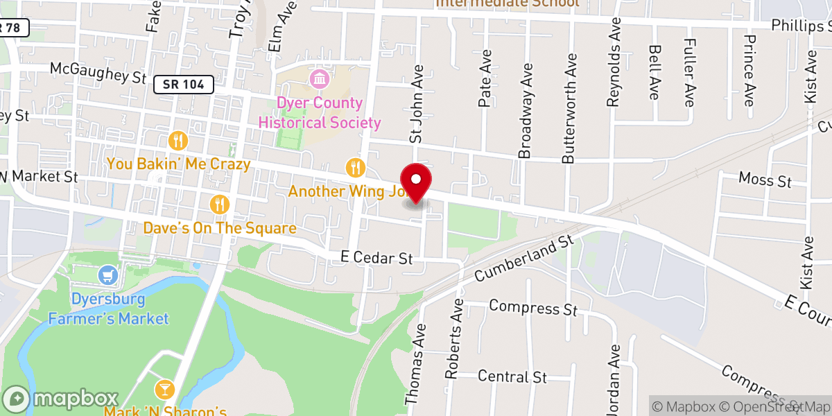 Map showing location of Tabernacle Baptist Church