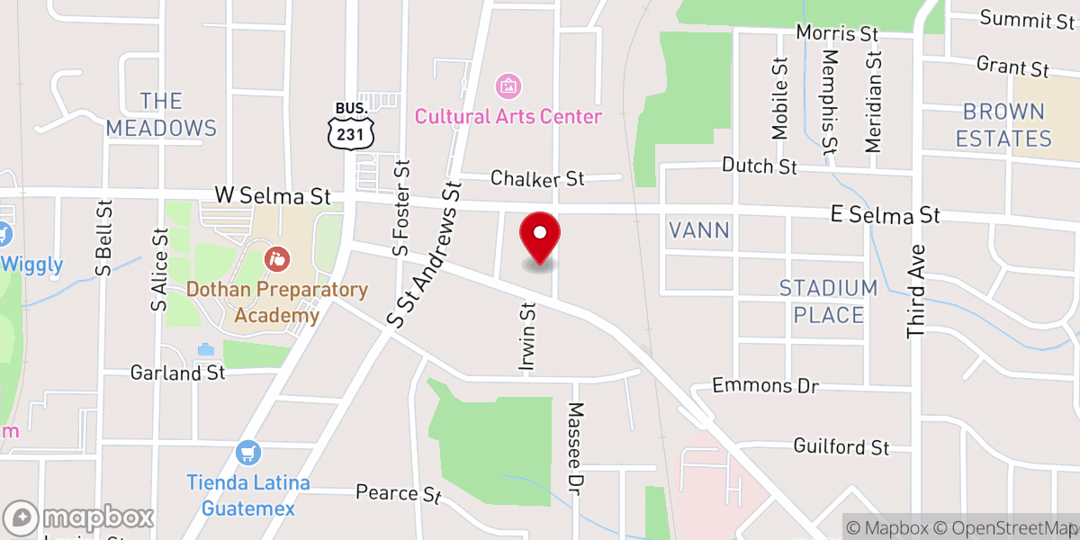 Map showing location of Southside Baptist Church
