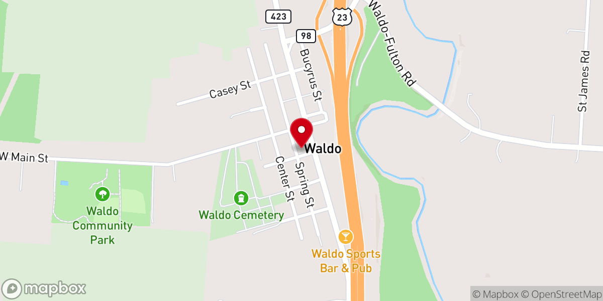 Map showing location of Waldo United Methodist Church