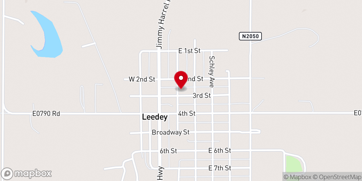 Map showing location of Leedey Church of Christ