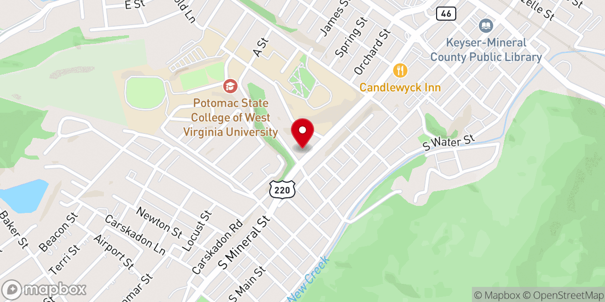 Map showing location of Keyser Presbyterian Church