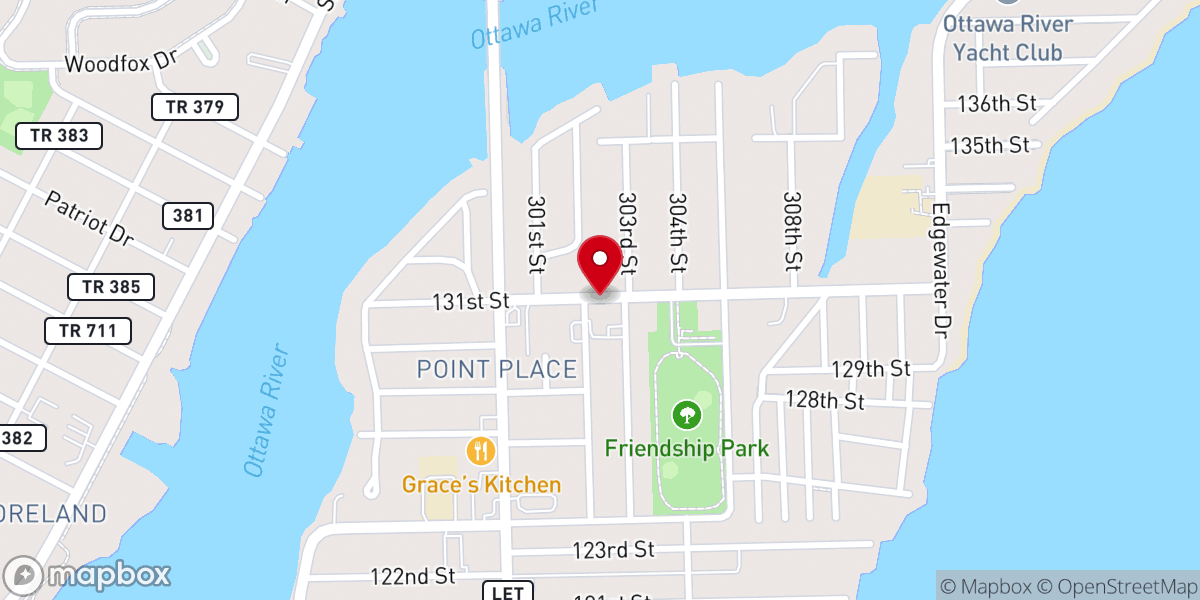 Map showing location of Point Place United Methodist Church