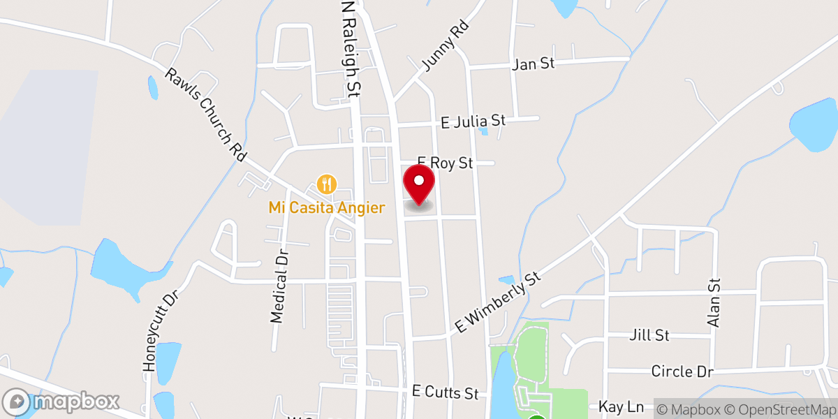 Map showing location of Covenant Reformed Baptist Church of Angier
