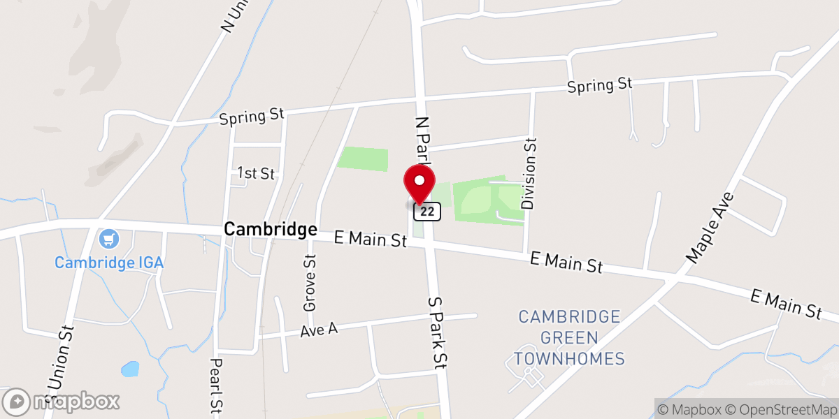 Map showing location of Cambridge United Presbyterian Church