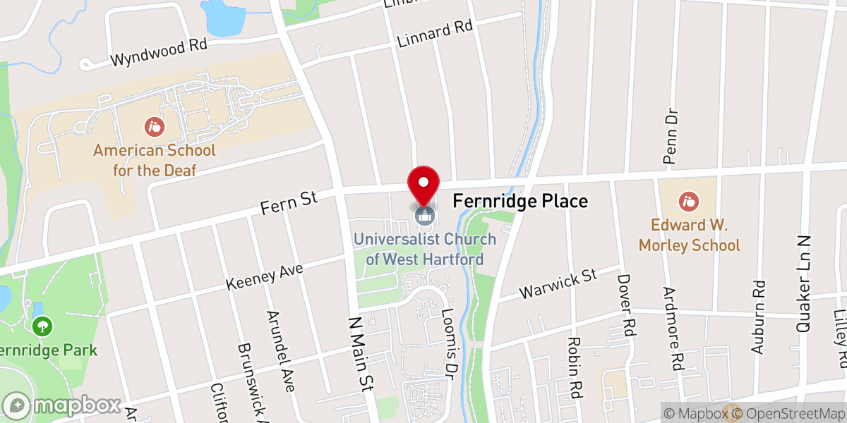 Map showing location of The Universalist Church of West Hartford