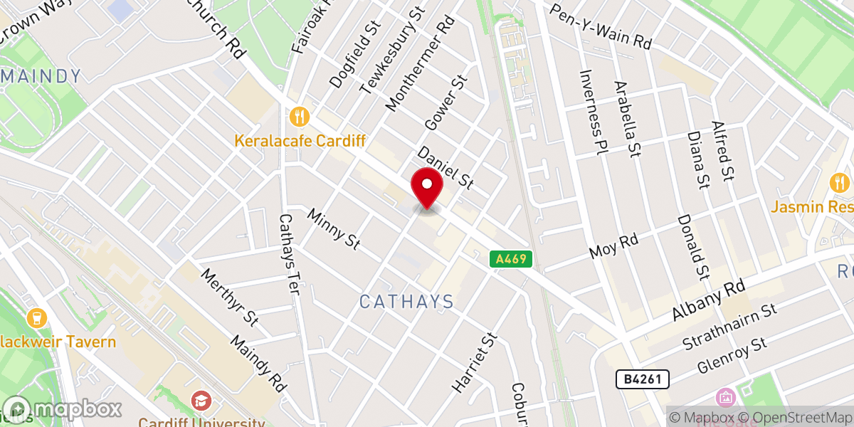 Map showing location of Cathays Methodist Church