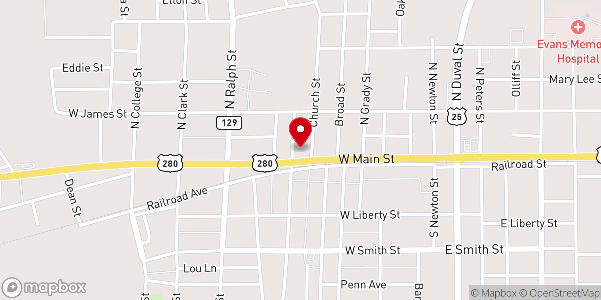 Map showing location of Claxton First Church