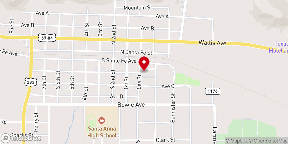 Map showing location of First Baptist Church of Santa Anna