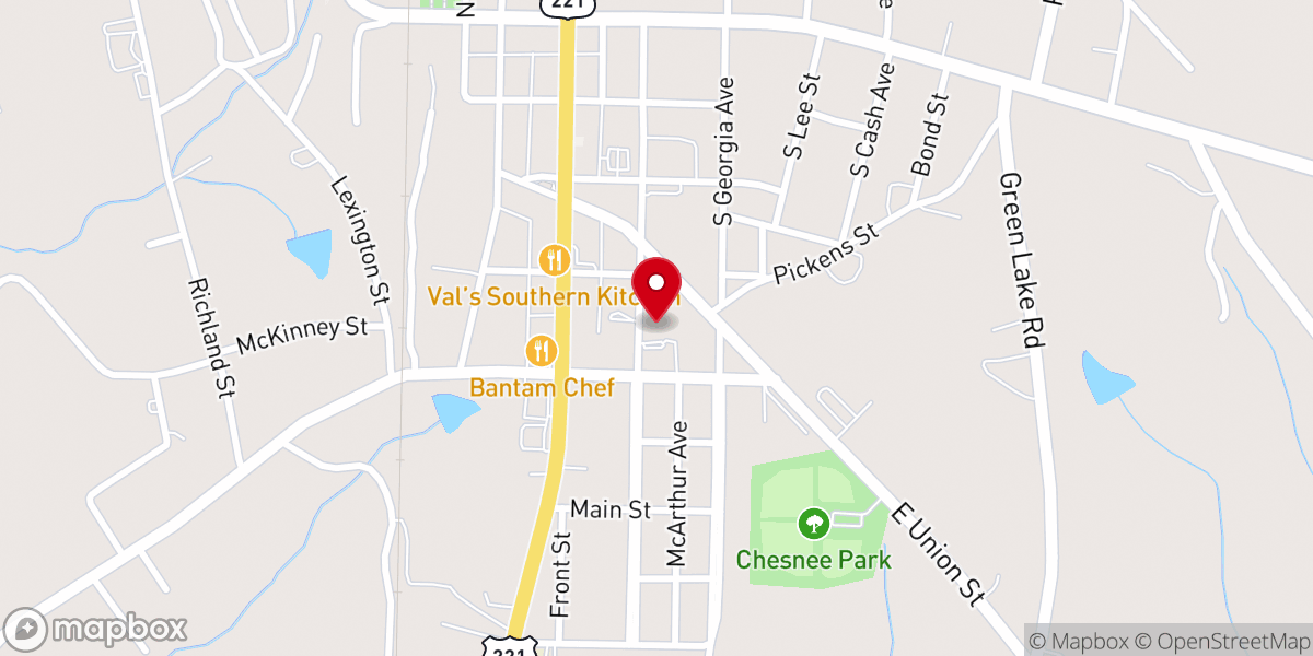 Map showing location of Chesnee United Methodist Church