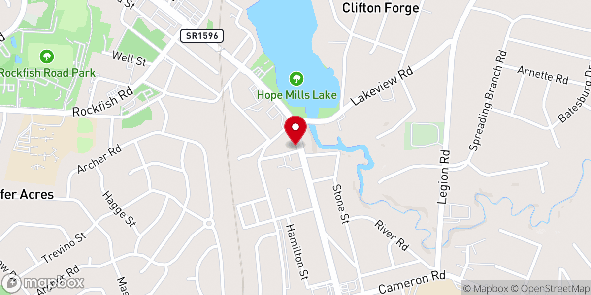 Map showing location of Hope Mills Presbyterian Church