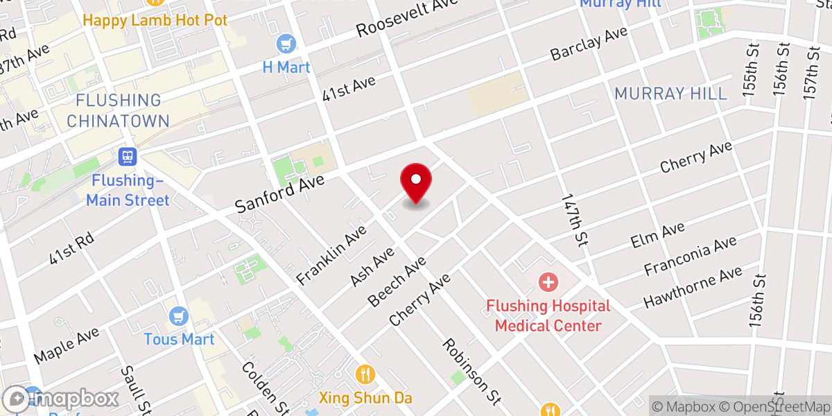 Map showing location of Flushing Presbyterian Church of Ny