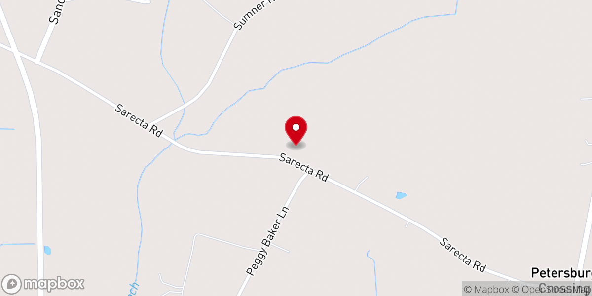 Map showing location of Gum Branch Church