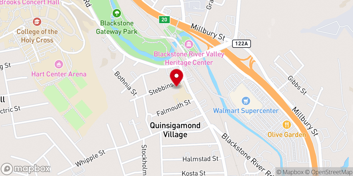 Map showing location of Quinsigamond United Methodist