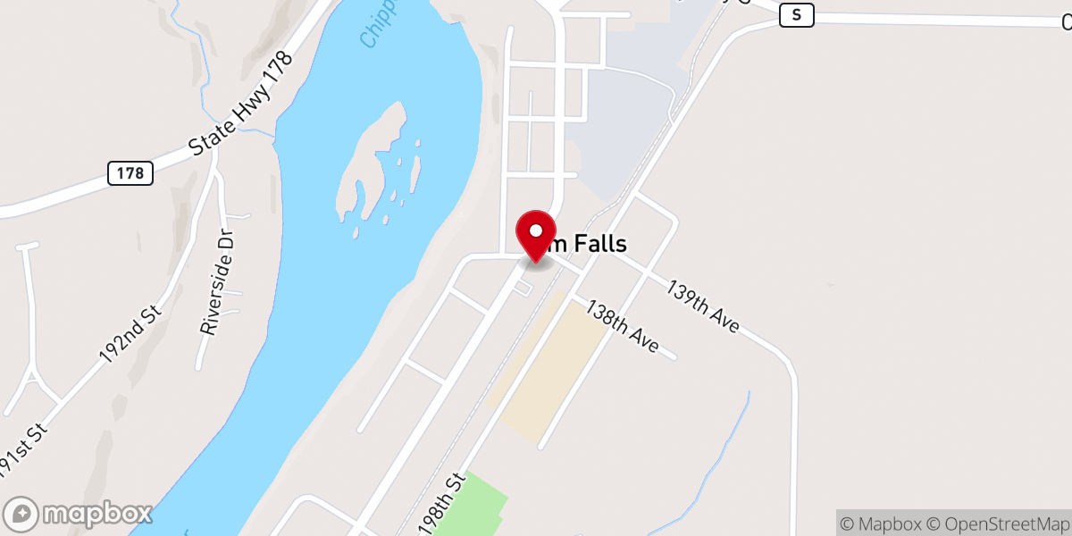 Map showing location of Jim Falls United Methodist Church