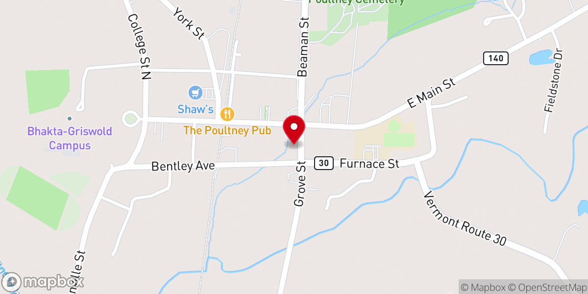 Map showing location of Poultney Welsh Church Preservation Alliance & Presbyterian Fellowship Bldg