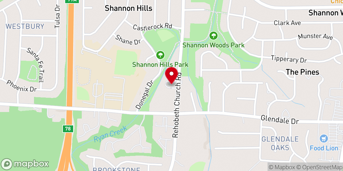 Map showing location of Rehobeth Baptist Church