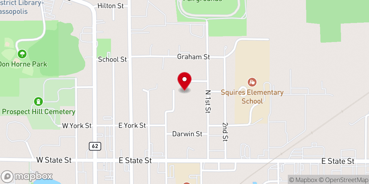 Map showing location of Church of Cassopolis