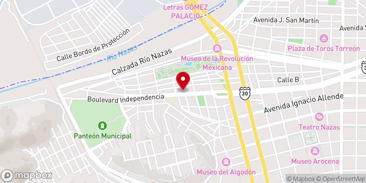 Map showing location of Iglesia Bautista Fundamental de Torreón