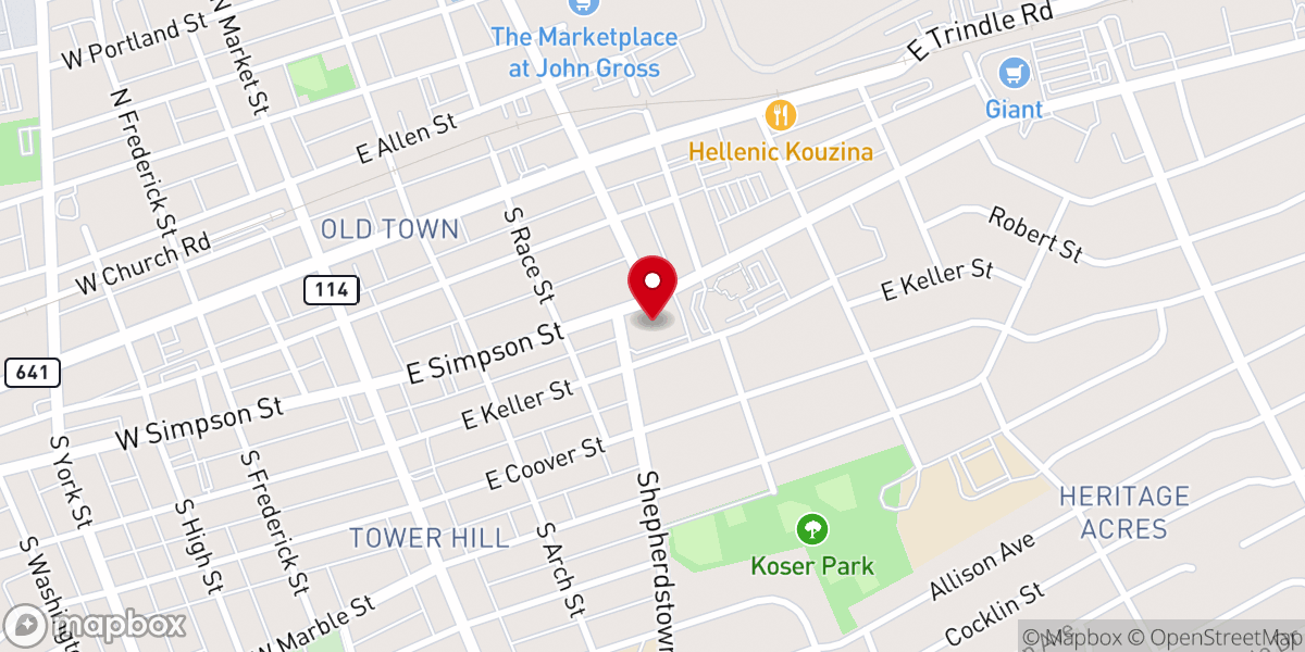 Map showing location of Mechanicsburg Presbyterian Church