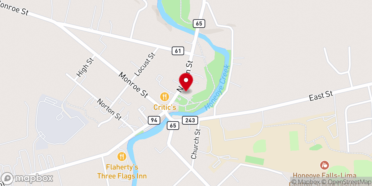 Map showing location of First Presbyterian Church of Honeoye Falls