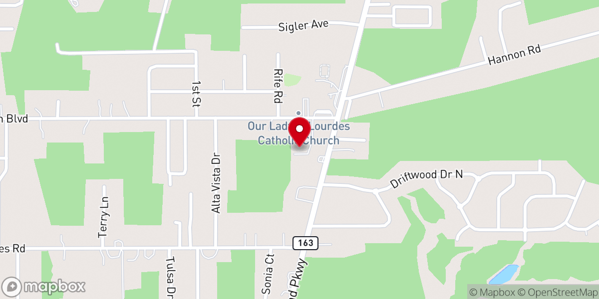 Map showing location of Our Lady of Lourdes Church