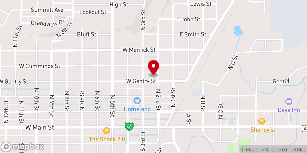 Map showing location of Henryetta Church of God