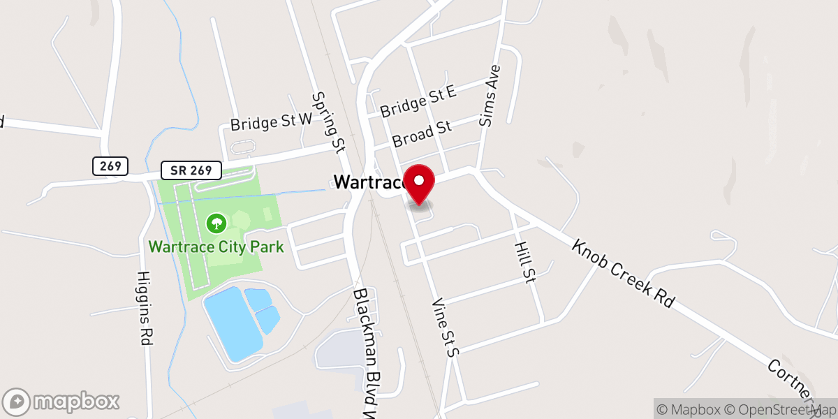 Map showing location of Wartrace Baptist Church