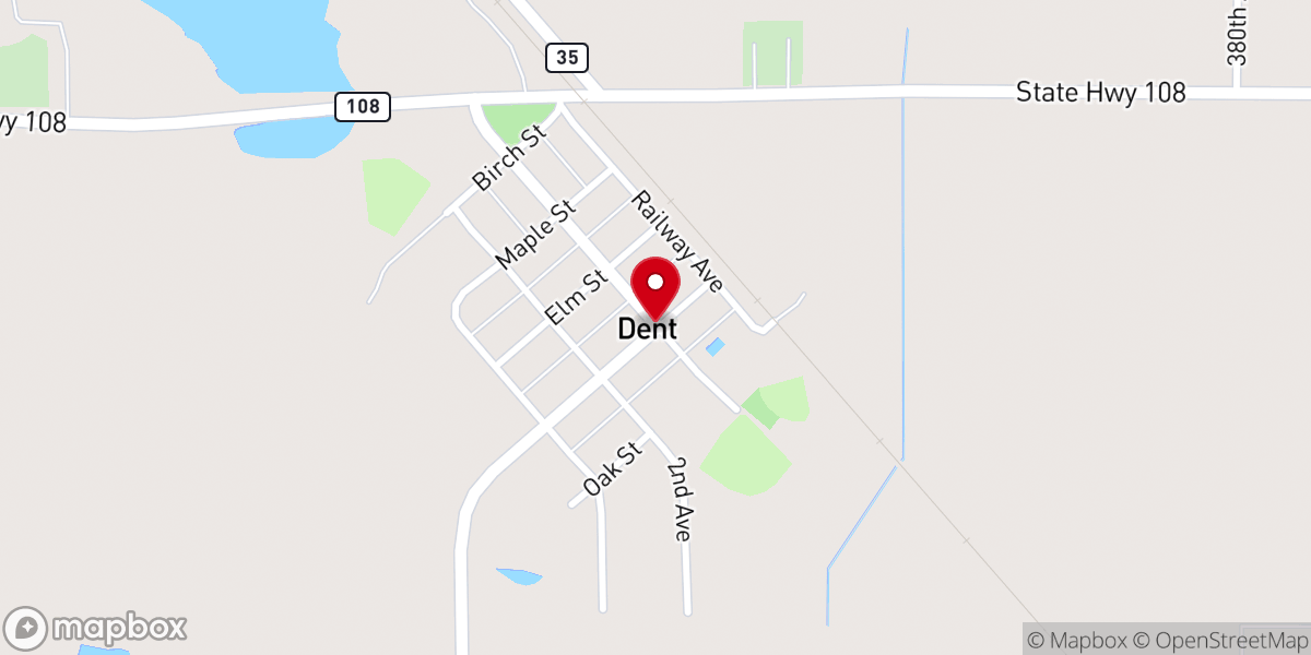 Map showing location of Sacred Heart Catholic Church Dent, MN