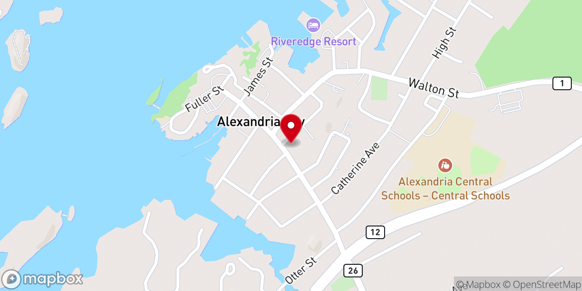 Map showing location of Alexandria Bay United Methodist Church