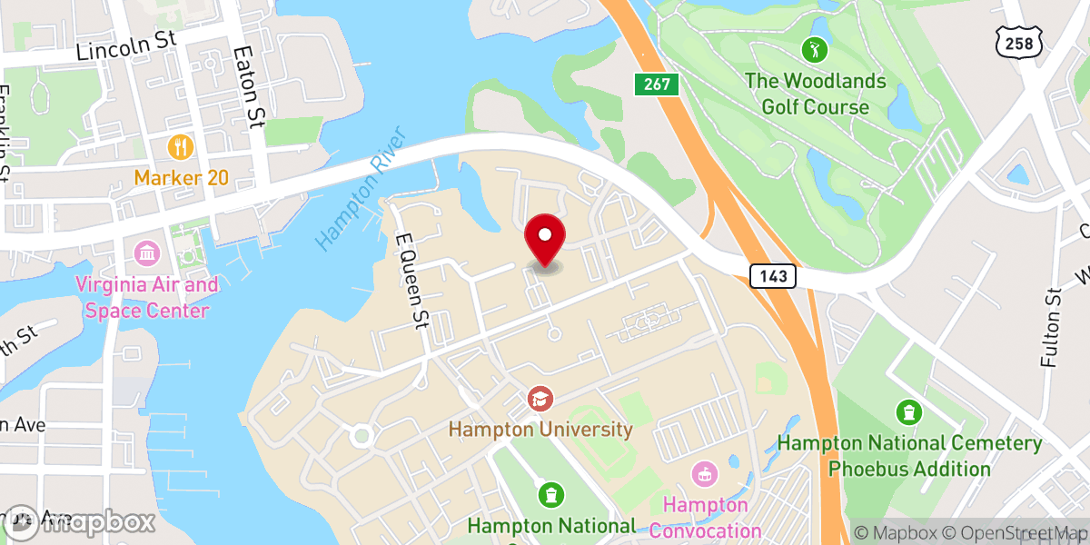 Map showing location of Site of the first English church in North America, St. John's Episcopal