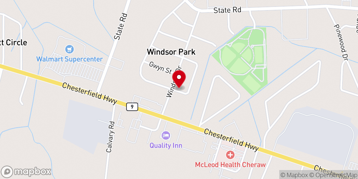 Map showing location of Windsor Park Freewill Baptist Church