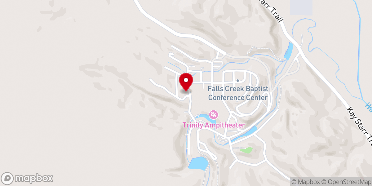 Map showing location of FBC Ardmore Falls Creek Cabin