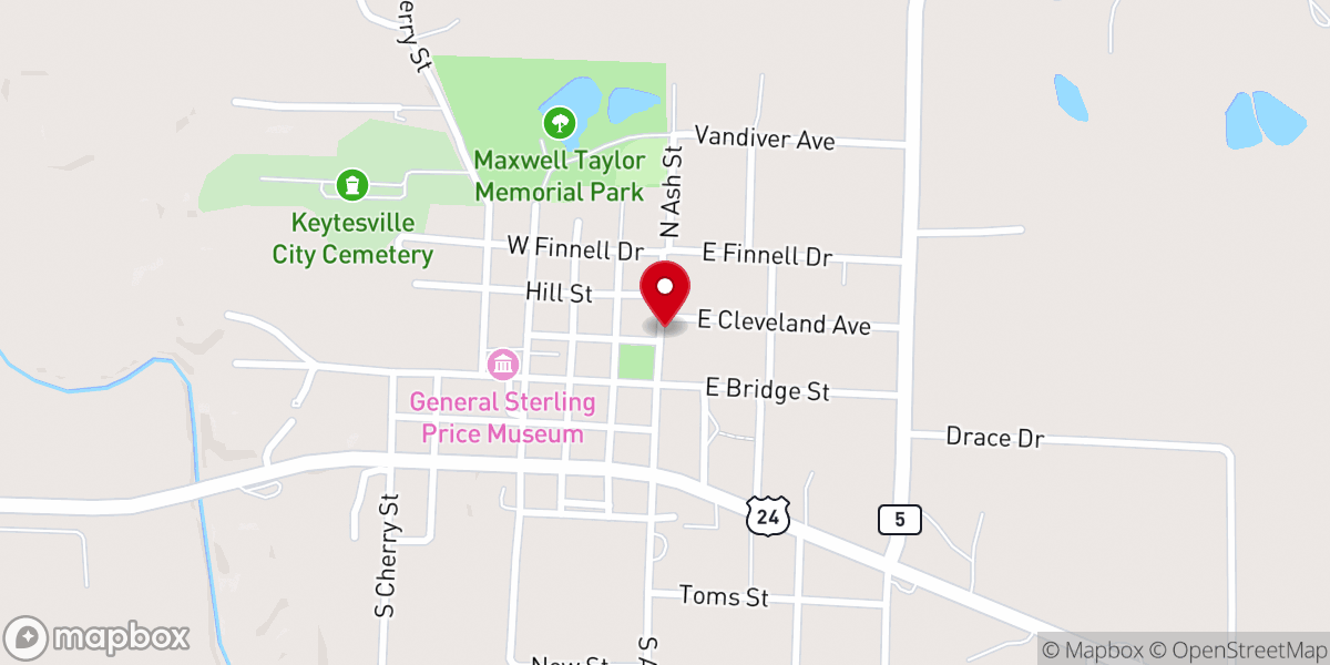 Map showing location of Keytesville First Baptist Church