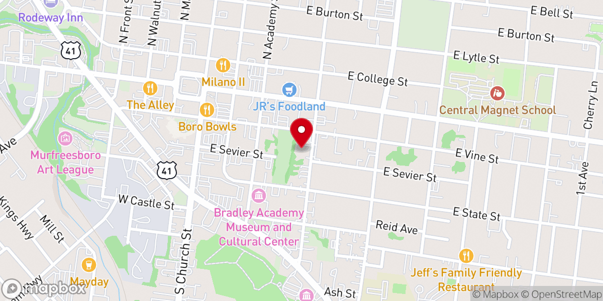 Map showing location of Allen Chapel AME Church