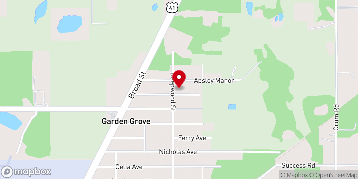 Map showing location of Garden Grove Baptist Church
