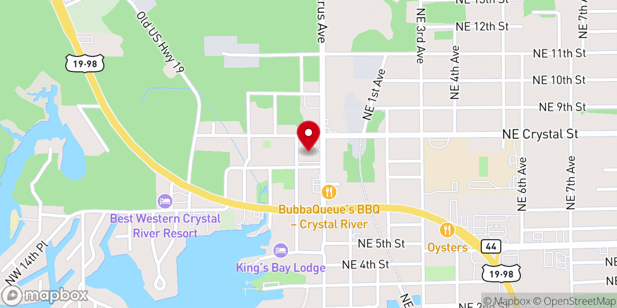 Map showing location of First Baptist Church of Crystal River
