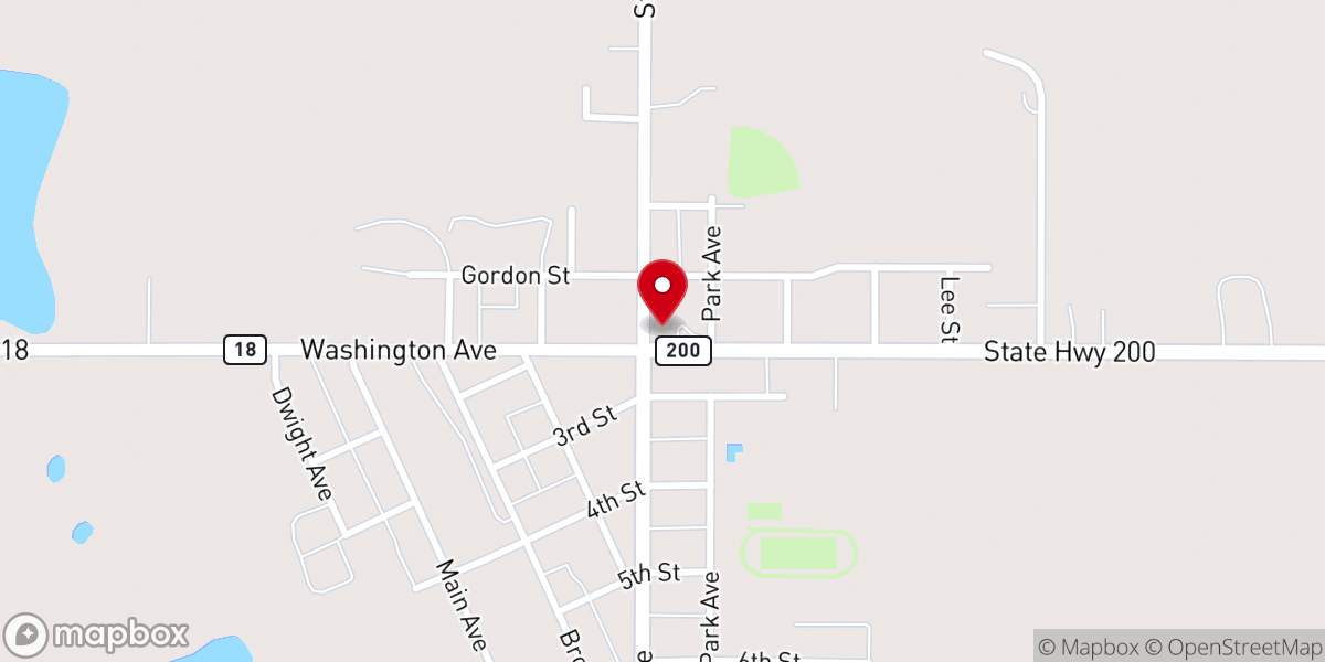 Map showing location of Finley Lutheran Church