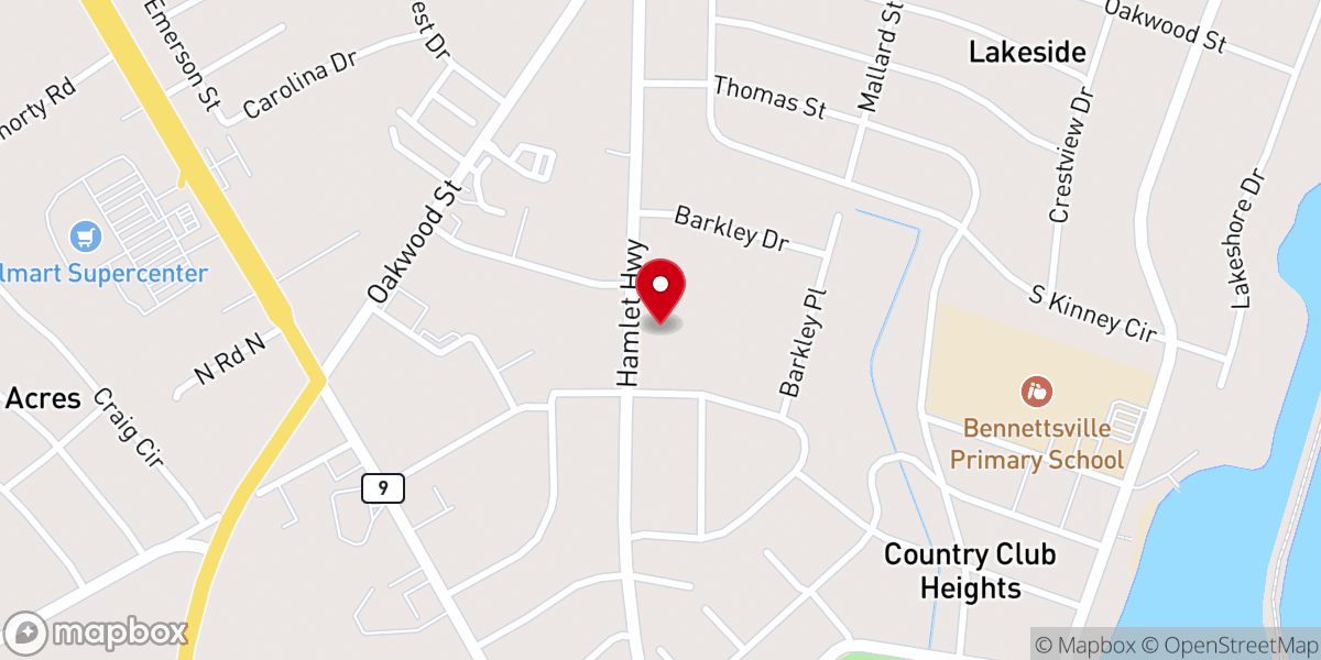 Map showing location of Bennettsville New Life Church