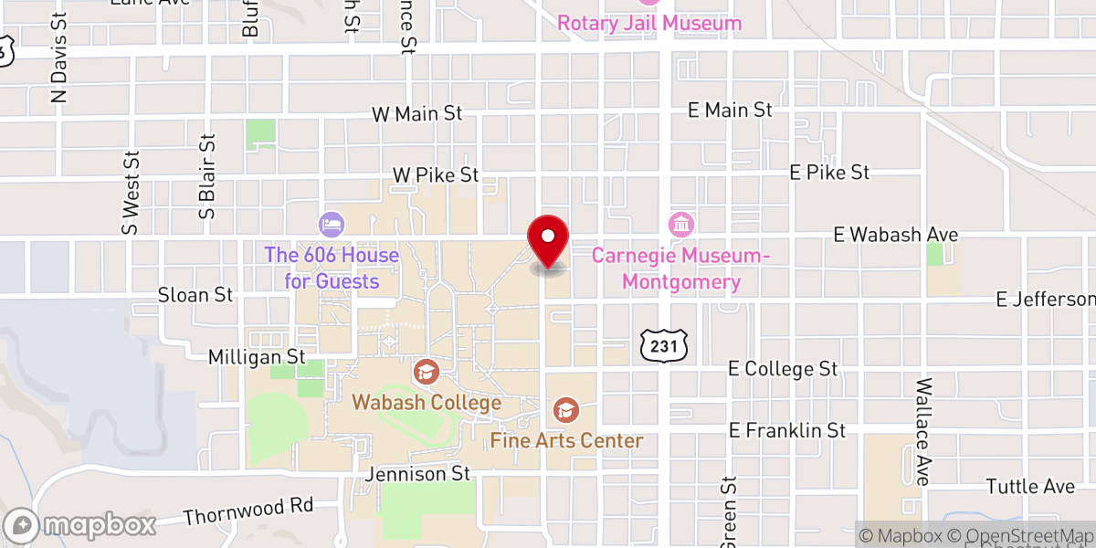 Map showing location of Wabash Newman Center