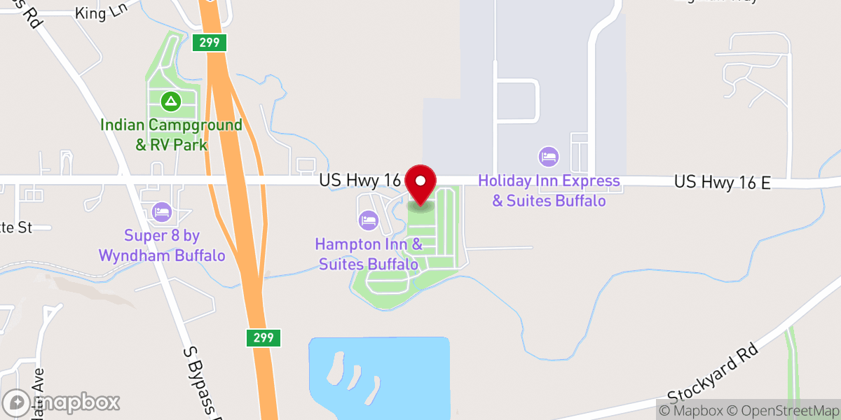 Map showing location of Buffalo KOA Journey