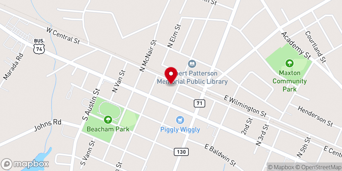 Map showing location of First Baptist Church-Maxton