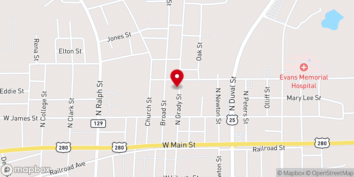 Map showing location of Thomas Grove Ame