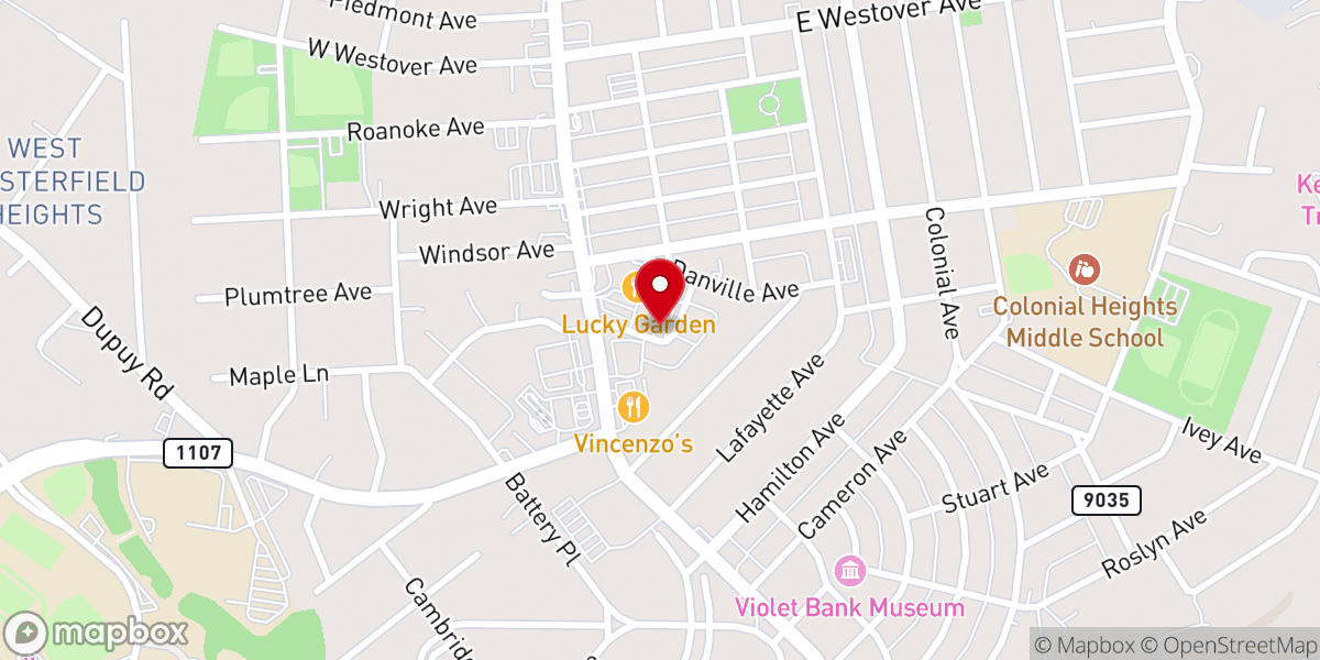 Map showing location of SPCA of Petersburg & Colonial Heights