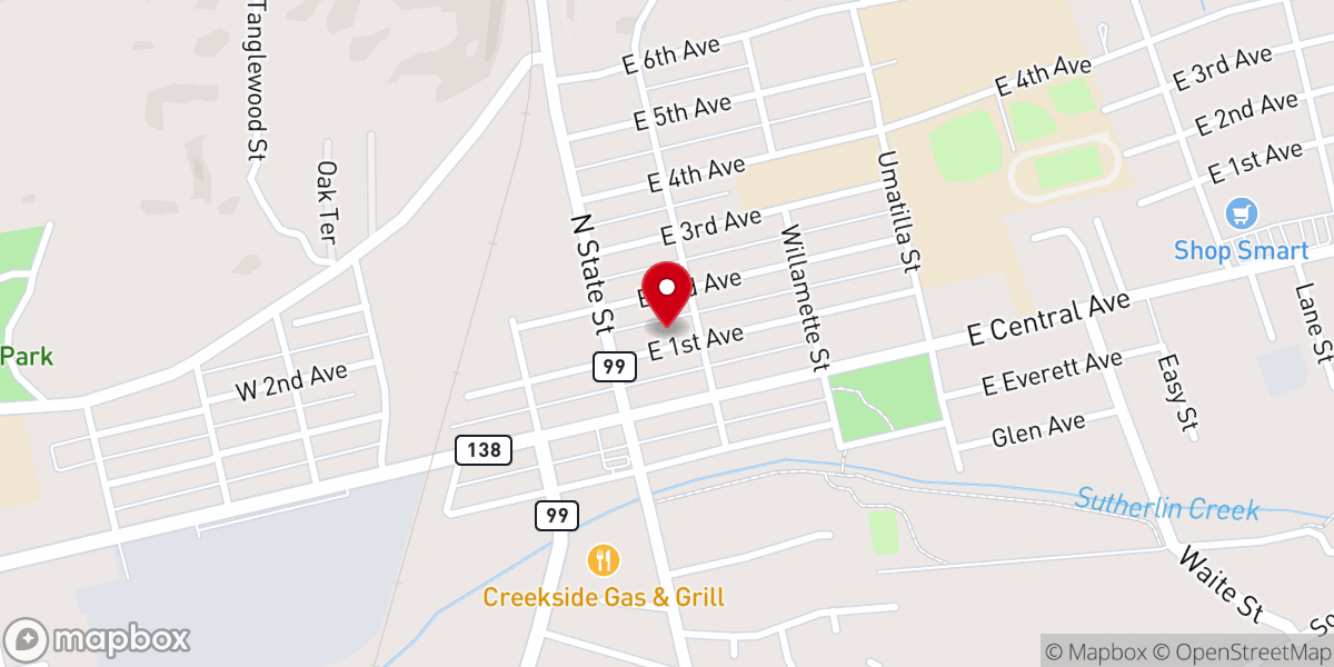 Map showing location of Sutherlin Oakland Food Pantry - Food Distribution Center